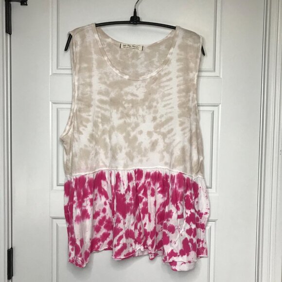 Free People Tie Dye Anytime Tank in Pink Women's Size Large Peplum 100% Cotton - Picture 3 of 9